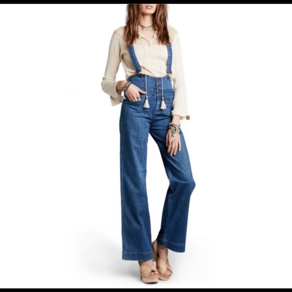 Free People Penrose High Waisted Denim Overalls - Picture 2 of 12